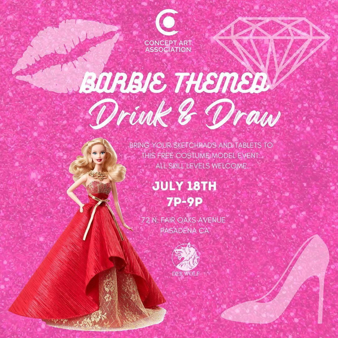 This months drink and draw will be next TUESDAY 18th (not Wednesday) and we will have two wonderful Barbie models for you, @elemental.cosplay and @writergamernerd. We are super excited for this theme. Come sketch and enjoy a drink with the community.